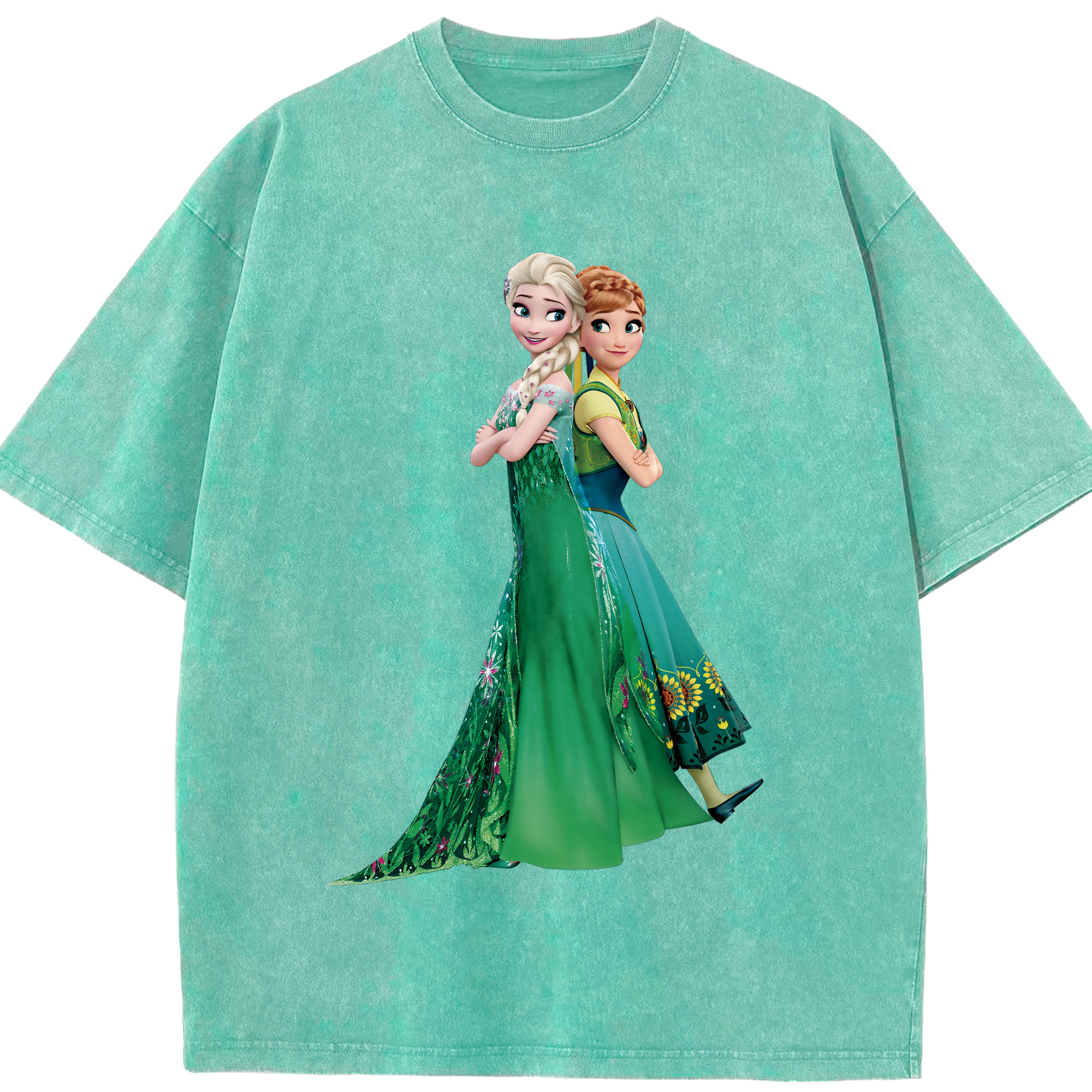 （画像用） アナと雪の女王 アンナ エルサ Frozen Anna Elsa 綿100% ヴィンテージ風 半袖Tシャツ（フロントプリント）